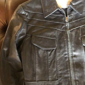 Vintage black gray leather jacket M